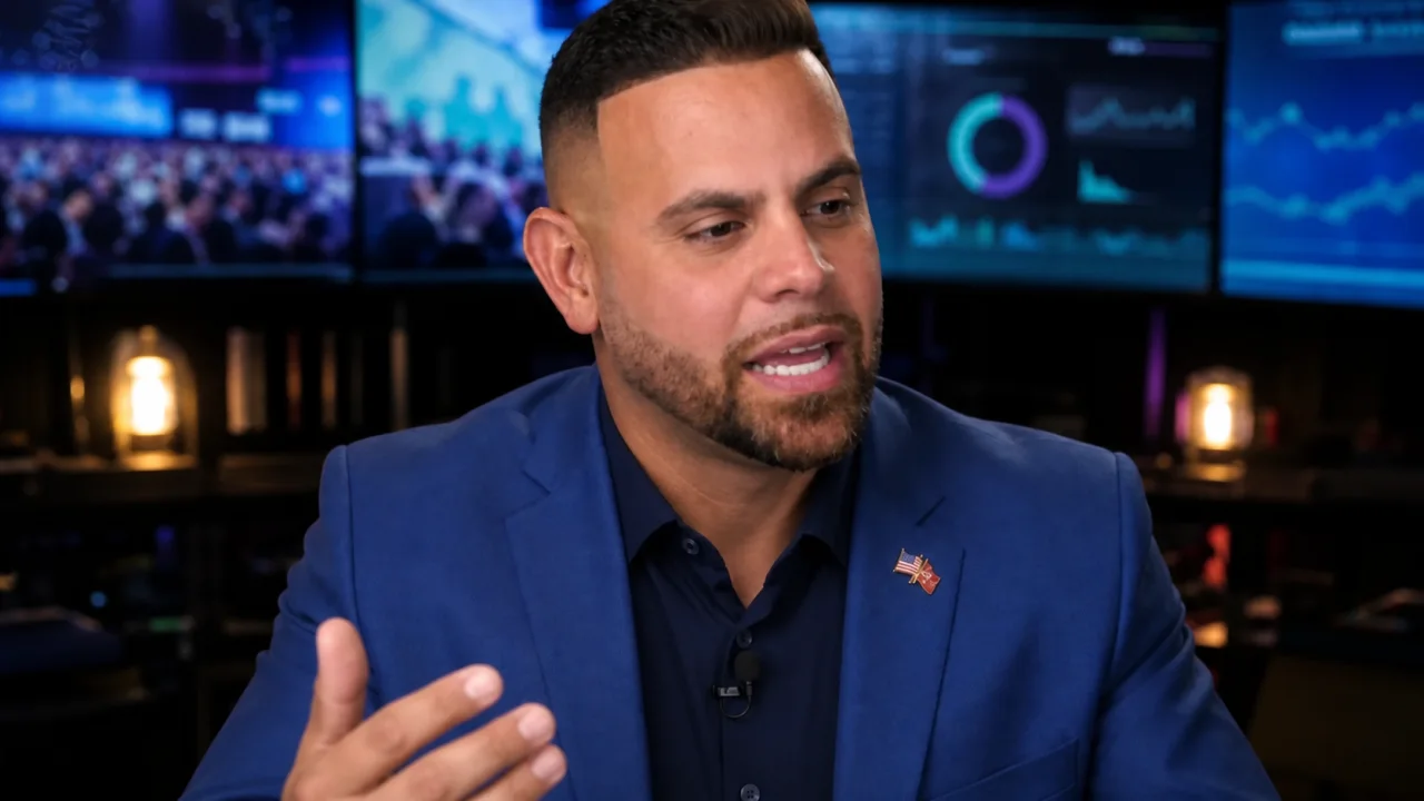 Carlos Vazquez speaking live from an event broadcast studio