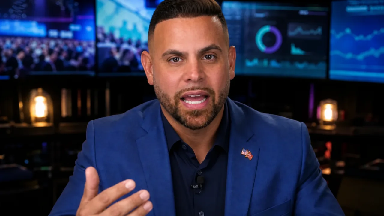 Carlos Vazquez speaking directly to the audience from an event broadcast studio