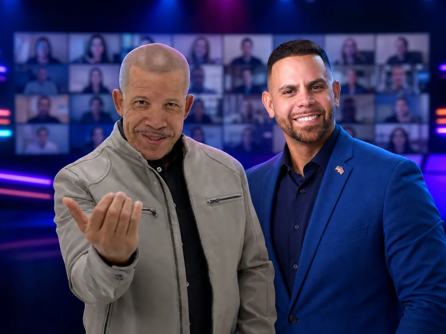 Felix Sama and Carlos Vazquez co-hosting a live virtual conference broadcast