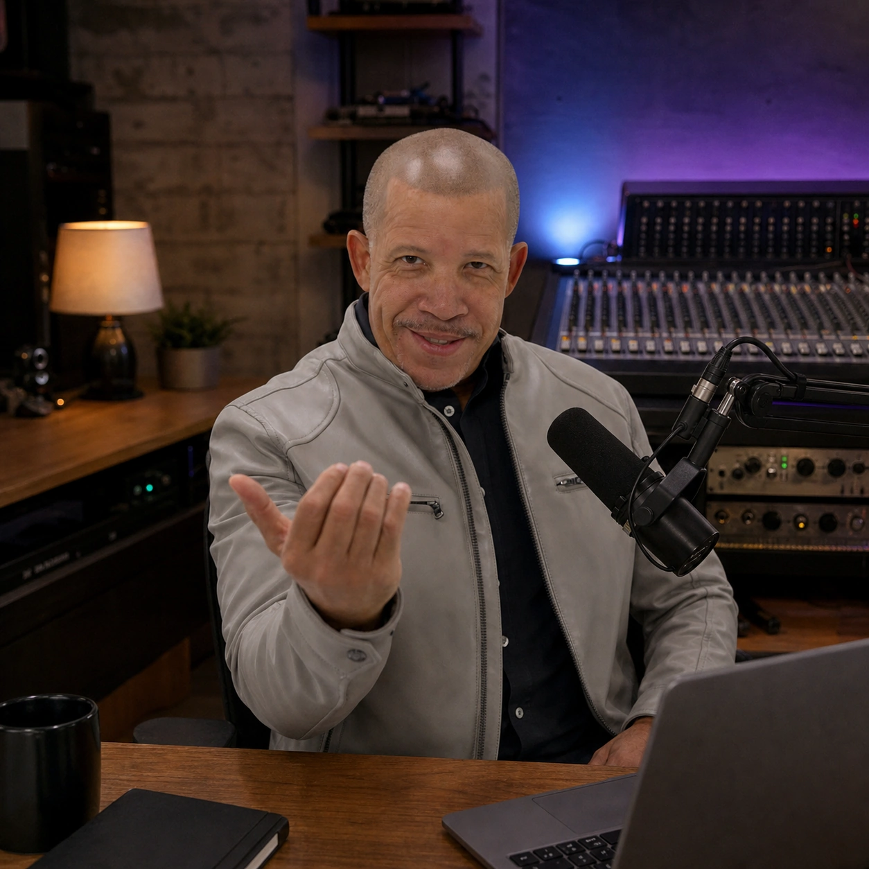 Illustration of Felix Sama hosting from his production studio